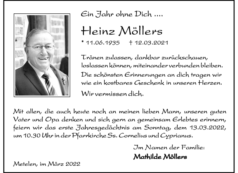  Traueranzeige für Heinz Möllers vom 10.03.2022 aus 