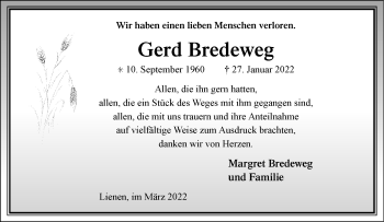 Anzeige von Gerd Bredeweg 