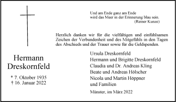 Anzeige von Hermann Dreskornfeld 