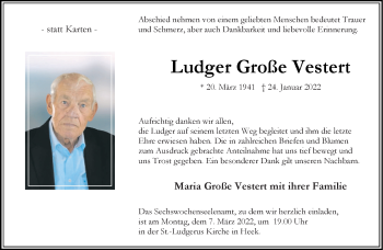 Anzeige von Ludger Große Vestert 