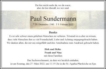 Anzeige von Paul Sundermann 