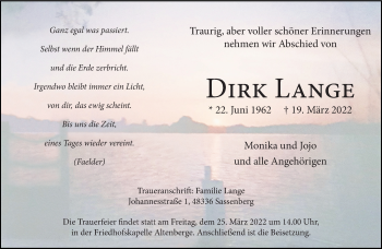 Anzeige von Dirk Lange 