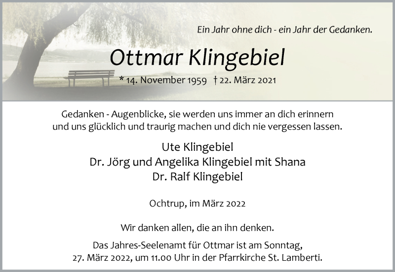  Traueranzeige für Ottmar Klingebiel vom 23.03.2022 aus 