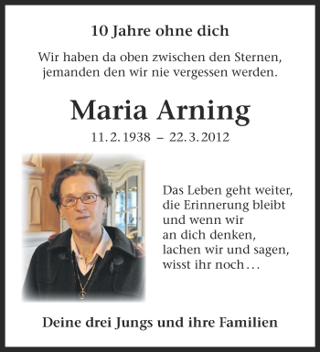 Anzeige von Maria Arning 
