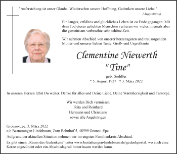 Anzeige von Clementine Niewerth 