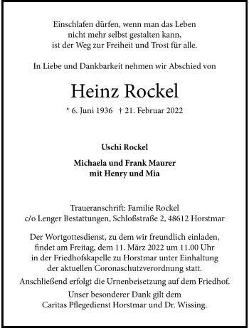 Anzeige von Heinz Rockel 