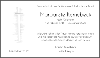 Anzeige von Margarete Kernebeck 