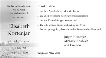 Anzeige von Elisabeth Kortenjan 