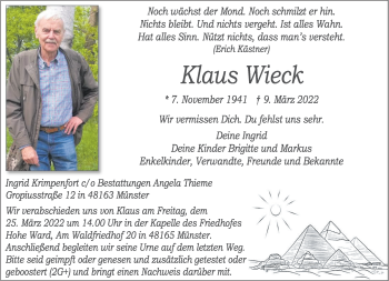 Anzeige von Klaus Wieck 