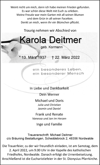 Anzeige von Karola Deitmer 