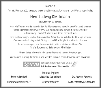 Anzeige von Ludwig Kleffmann 