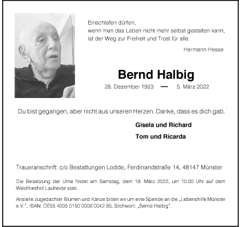Anzeige von Bernd Halbig 