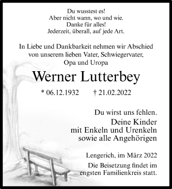 Anzeige von Werner Lutterbey 