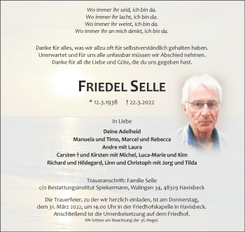 Anzeige von Friedel Selle 