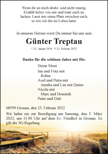 Anzeige von Günter Treptau 
