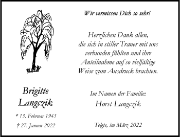 Anzeige von Brigitte Langczik 