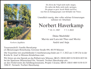 Anzeige von Norbert Haverkamp 