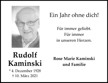 Anzeige von Rudolf Kaminski 