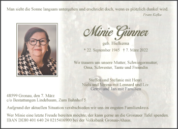 Anzeige von Minie Günner 