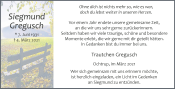 Anzeige von Siegmund Gregusch 