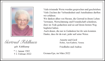 Anzeige von Gertrud Feldhues 
