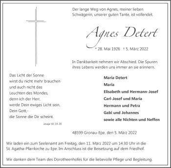 Anzeige von Agnes Detert 