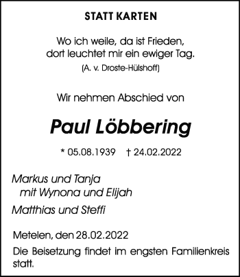 Anzeige von Paul Löbbering 