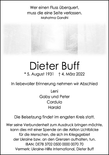 Anzeige von Dieter Buff 