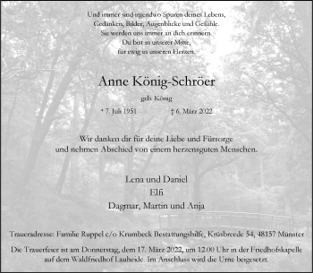 Anzeige von Anne König-Schröer 