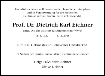 Anzeige von Dietrich Karl Eichner 