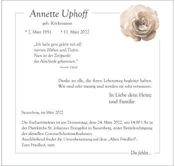 Anzeige von Annette Uphoff 