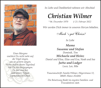 Anzeige von Christian Wilmer 
