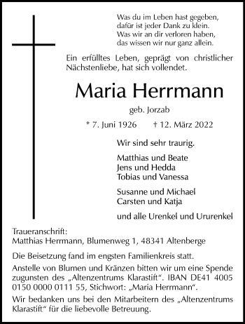 Anzeige von Maria Herrmann 