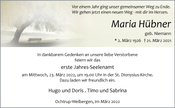 Anzeige von Maria Hübner 