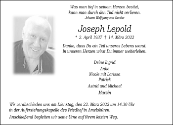 Anzeige von Joseph Lepold 