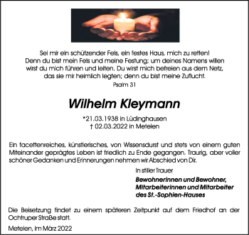 Anzeige von Wilhelm Kleymann 