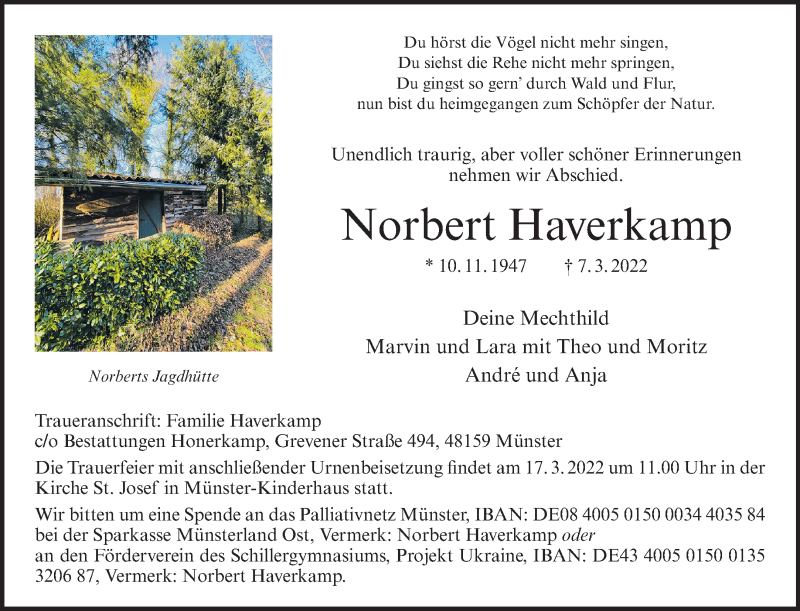  Traueranzeige für Norbert Haverkamp vom 11.03.2022 aus 