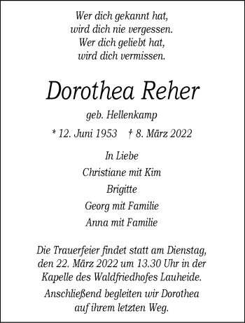 Anzeige von Dorothea Reher 
