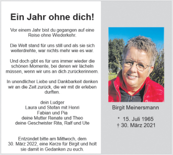 Anzeige von Birgit Meinersmann 