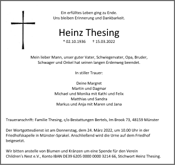 Anzeige von Heinz Thesing 