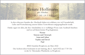 Anzeige von Renate Hoffmann 
