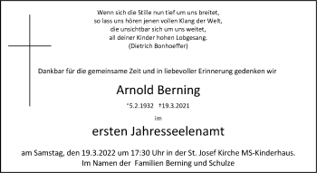Anzeige von Arnold Berning 