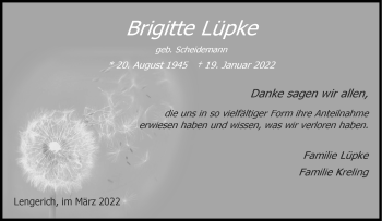 Anzeige von Brigitte Lüpke 
