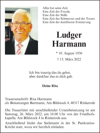 Anzeige von Ludger Harmann 