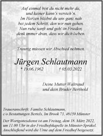 Anzeige von Jürgen Schlautmann 