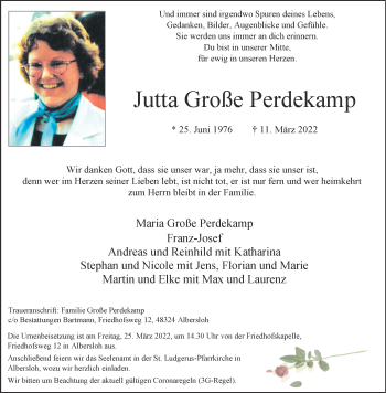 Anzeige von Jutta Große Perdekamp 