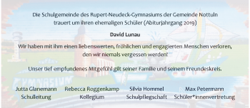 Anzeige von David Lunau 