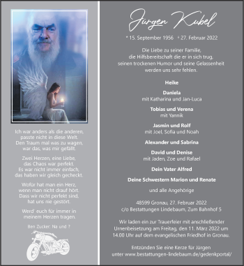 Anzeige von Jürgen Kubel 