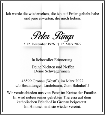 Anzeige von Peter Rings 
