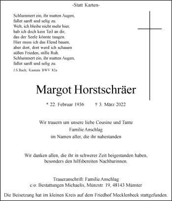 Anzeige von Margot Horstschräer 